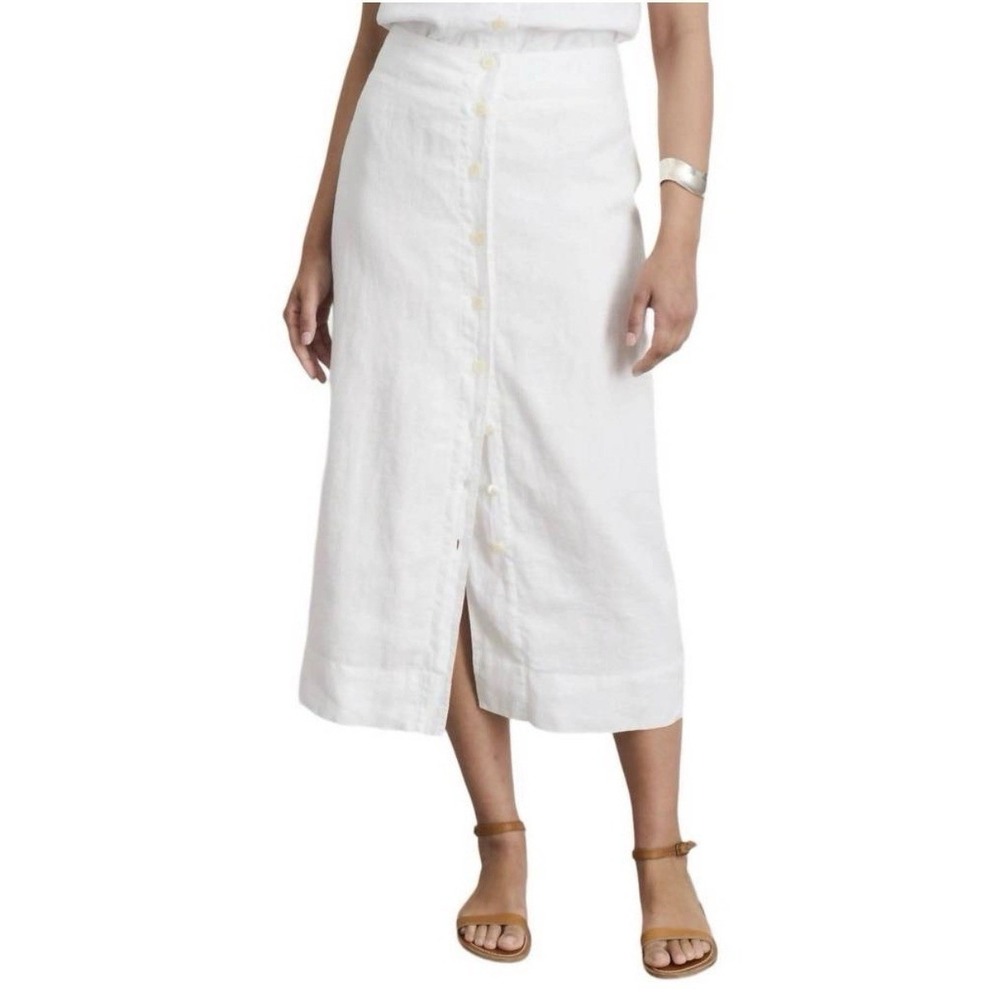 Alex Mill Zoe Midi Skirt White 100% Linen Button‎ Down Womens Size XS